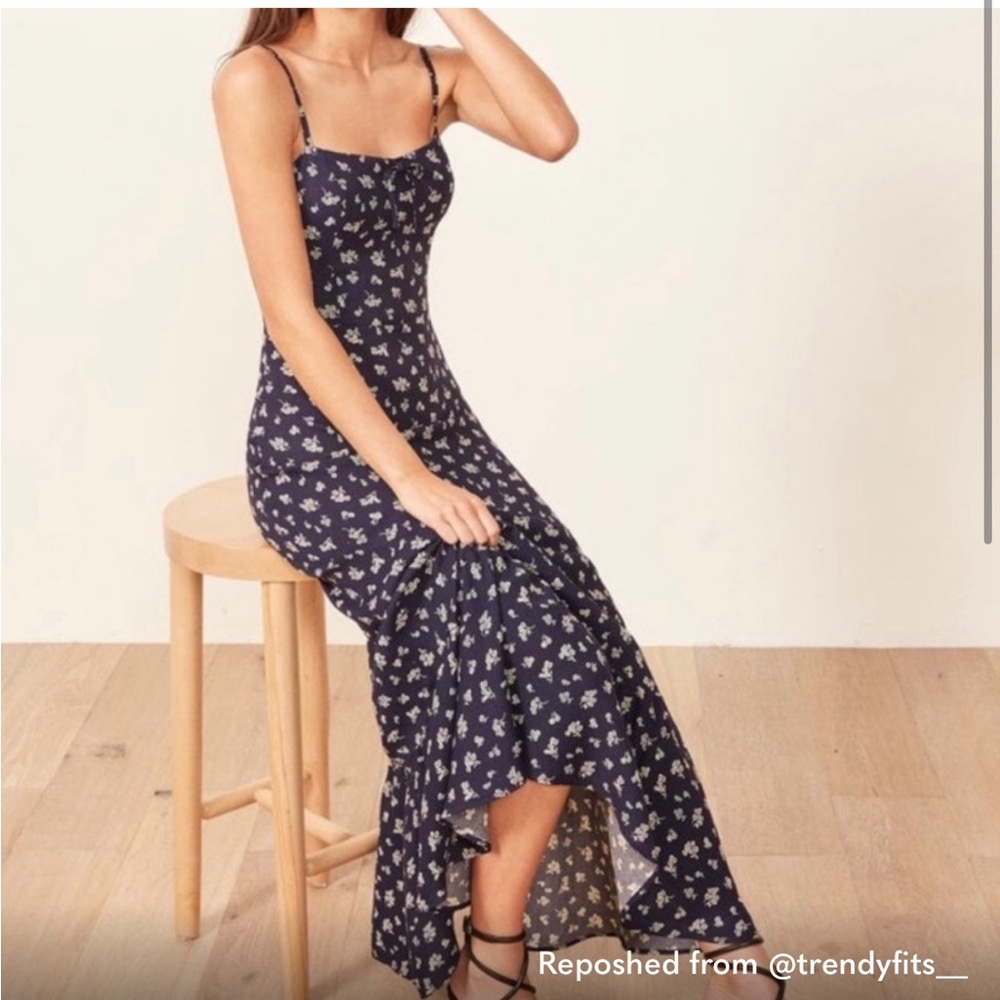 Reformation Navy Blue Floral Prairie Dress - XS